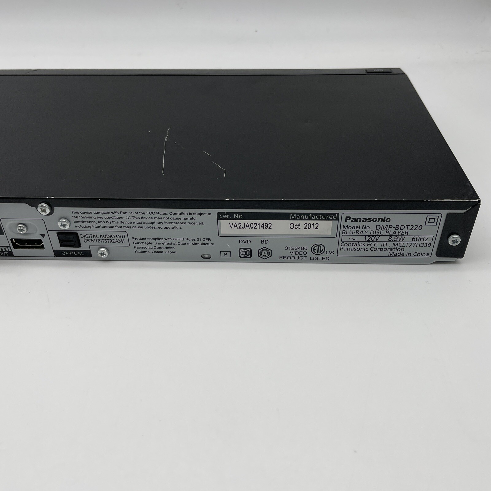 Panasonic BluRay 3D Player DMPBDT220 Disk Player W/ Power Cable No Remote eBay