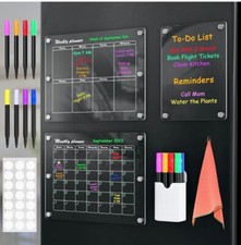 Acrylic Magnetic Calendar For Fridge Monthly, Weekly Memo Set Of 3