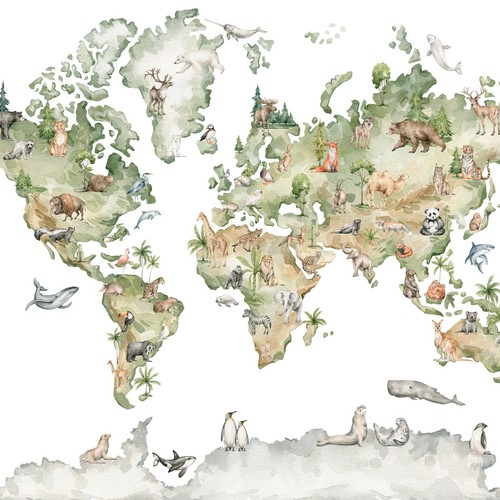 Papel Tapiz Para Niños Mapa 368x254 Cm Habitación De Bebé Nursery Verde Blanco - Imagen 2 de 7