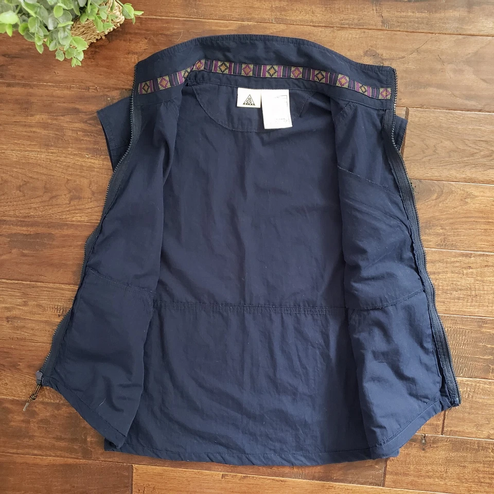 Chaleco vintage Nike ACG para mujer pequeño 6-8 azul bordado dorado logotipo utilitario tecnología Foto 3 de 4