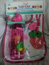 Vintage NOS Baby Bib, Bottle & Teether Set 1997 SANITOY Nursery Needs  