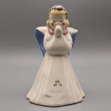 Vtg Kay Finch Praying Angel Figurine, California Pottery, White Blue Eyes Closed