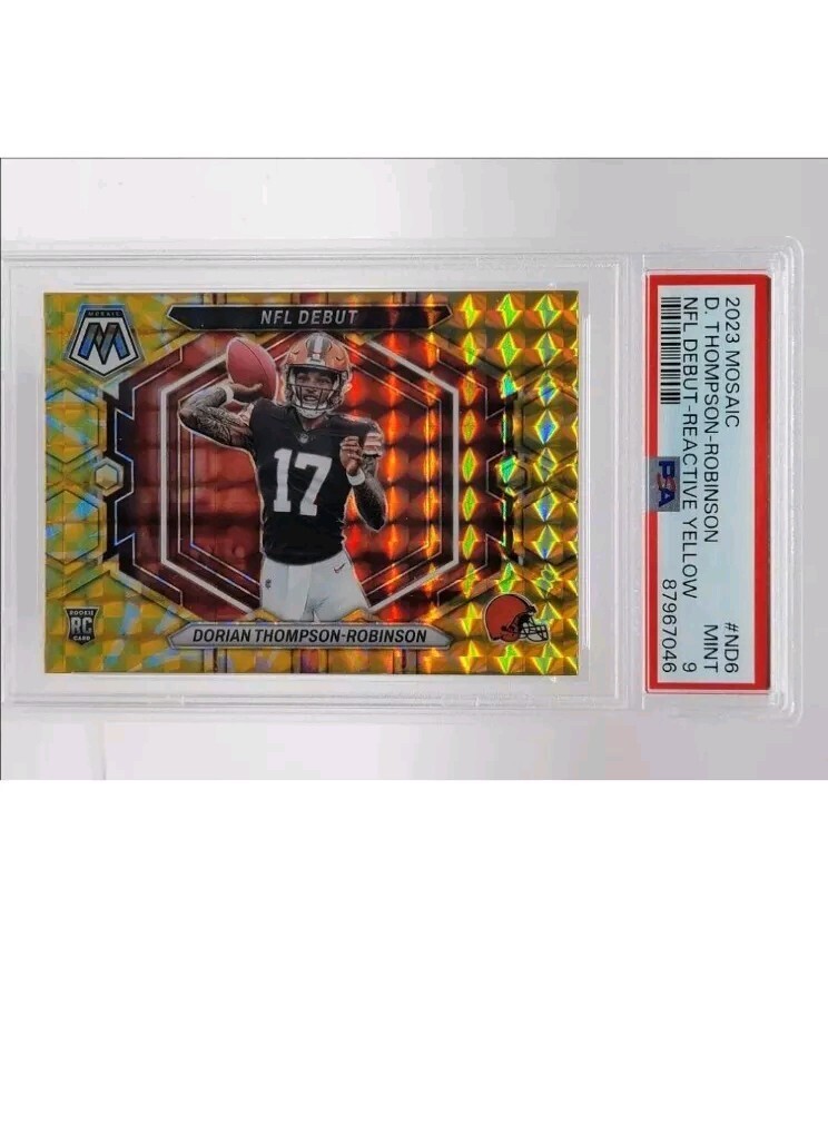 DORIAN THOMPSON-ROBINSON 2023 MOSAIC DEBUT ROOKIE REACTIVE YELLOW PSA 9
