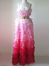 DOLCE & GABBANA Pink Silk Tiered Crystal Jewel Embellished Dress Ball Gown 40 4 
