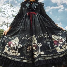 Lady Girls Gothic Lolita Dress Cosplay Costume Kawaii Ruffle Slip Vintage Black