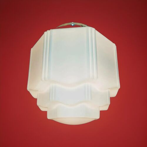 Vtg/Antique 1920's-1940's Art Deco Nouveau Milk Glass Skyscraper Light Fixture - Picture 2 of 12