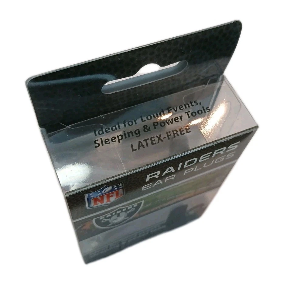 NFL RAIDERS Ear Plugs - Black - White Logo - 6 Pairs - Made in USA - Fan Gift - Image 4 of 4