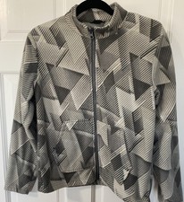 Eddie Bauer Kids Sz L 14-16 Gray Fleece Striped Full Zip Active Sweater Jacket