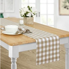  Country Rustic Buffalo Plaid Cotton Table Runner, 72" x 13" (Rectangular) Sand