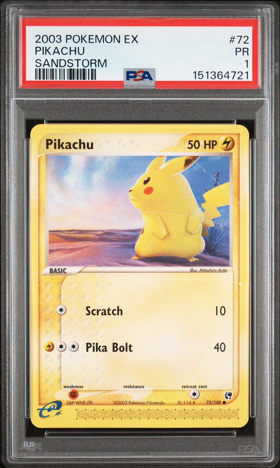 PSA 1 Pikachu Sandstorm #72 2003 Pokemon WoTC PR