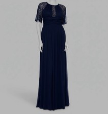 Betsy  Adam Women's Blue Round-Neck Short-Lace-Sleeve Gown Dress Size 8