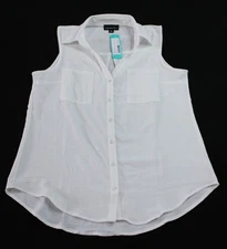 Fortune + Ivy Women's Ana Airette Button Down Blouse CN6 Off-White Medium NWT