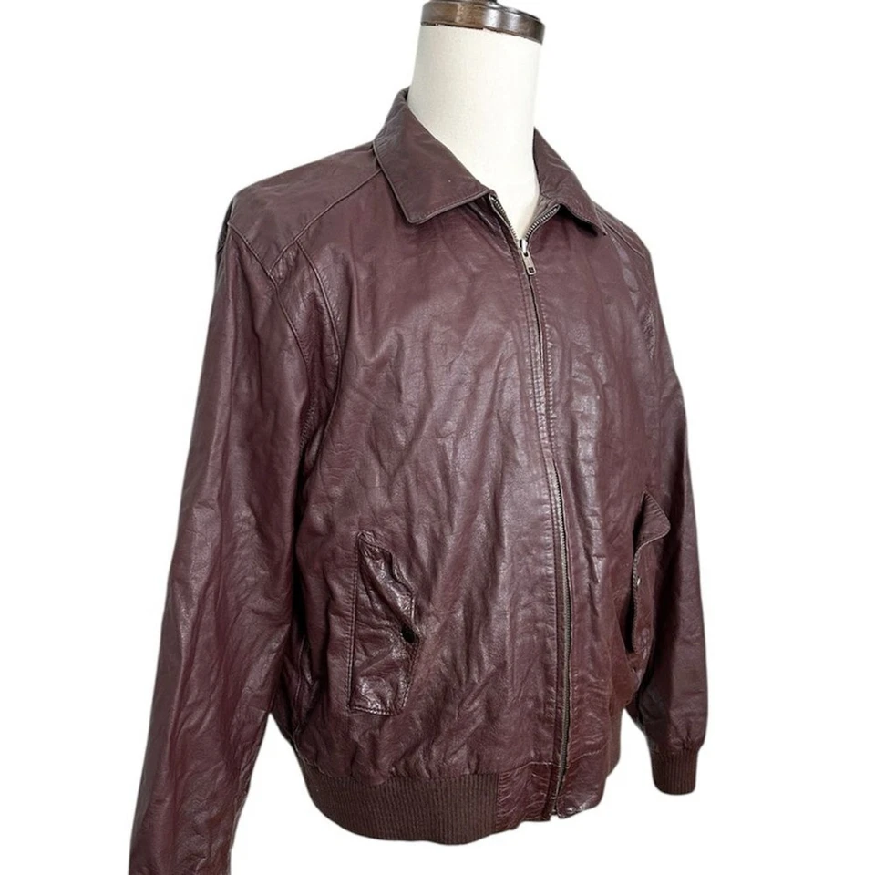 Saddlery Vintage Leather Classic Brown Bomber Jacket Men's 46 - Image 2 of 4