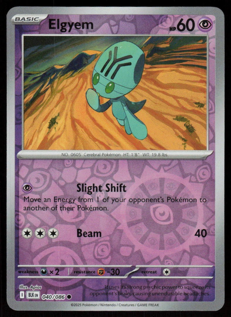 Elgyem 040/086 Common Black Bolt Pokemon Reverse Holo Near Mint