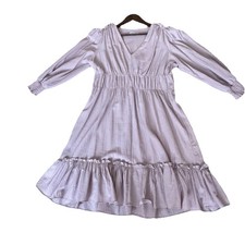 Calvin Klein Size 12 Pink Lilac Crinkle V-Neck Smocked Waist Ruffle Hem Dress