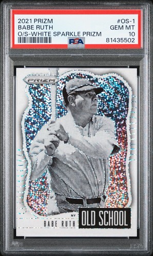2021 PANINI PRIZM OLD SCHOOL OS-1 BABE RUTH WHITE SPARKLE PRIZM PSA 10 POP 3!