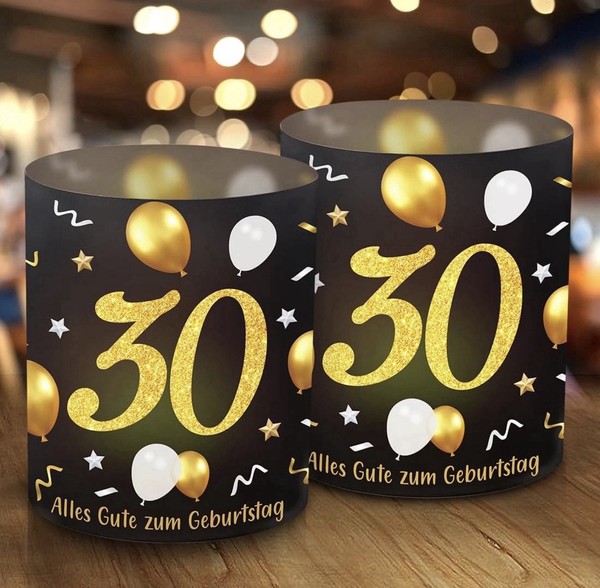 12 Windlicht Tischdeko 30 Geburtstag, 30. Happy Birthday Tischdekoration, schön-image