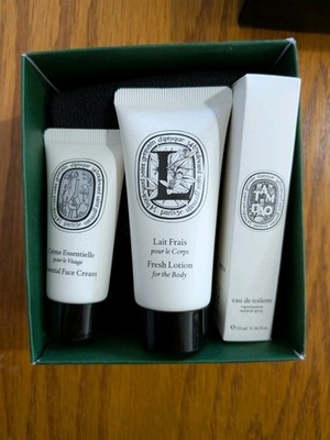 6 Pc Set Diptyque Body Lotion Face Cream Eau De Toilette Socks Mask Ear Plugs
