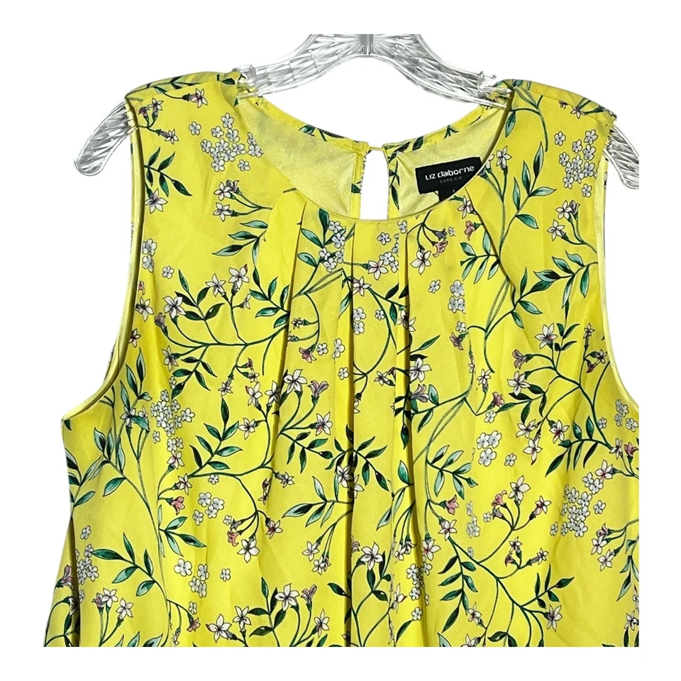 Liz Claiborne Yellow Floral Sleeveless Blouse Career Top Size L - Image 2 of 4