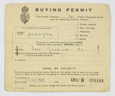 WW2 Rationing 1945, Utility Furniture Buying Permit