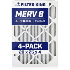 Filter King 20x25x4 Air Filter 4-PACK MERV 8 Actual Size 19.5 x 24.5 x 3.75"