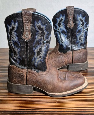 Ariat Tombstone Boys Western Cowboy Boots Brown Blue Leather Size 9 10012794