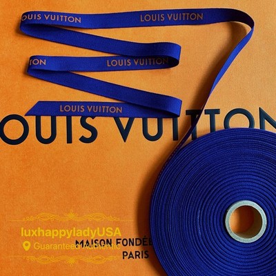   New Authentic LOUIS VUITTON 1/2'' Blue & Gold Logo Gift Ribbon 1 Yard (36'')  