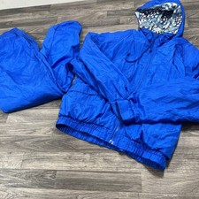LAVON 2 Piece Blue Hooded Zip Windbreaker Tracksuit w/Pants Women's Size Medium