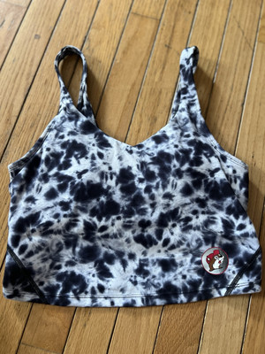 bucees Sports Bra Tank Top Women s Size Small Black White Tie Dye Logo