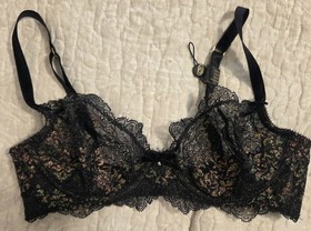 Dita Von Teese Lurex Lace Unlined UW Bra Black Size 32C Burlesque Hollywood