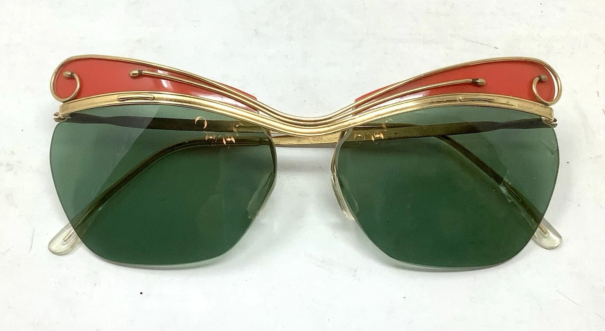 #8033 Sunglasses with Red Frames Green Lenses Vintage Red Green Vintage Sunglasses for sale | eBay main image 3