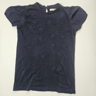 Stella McCartney Kids Shirt 12 Yrs Navy Blue Embroidered Star Print Puff Sleeve
