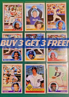 BUY 3, GET 3 FREE 1983 TOPPS BASEBALL YOU PICK #1 - #200 NMMT Card Savers Incl.