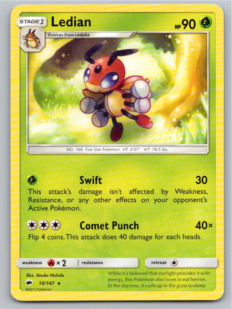 2017 POKEMON LEDIAN BURNING SHADOWS 10/147 R LP A80421 FREE S&H