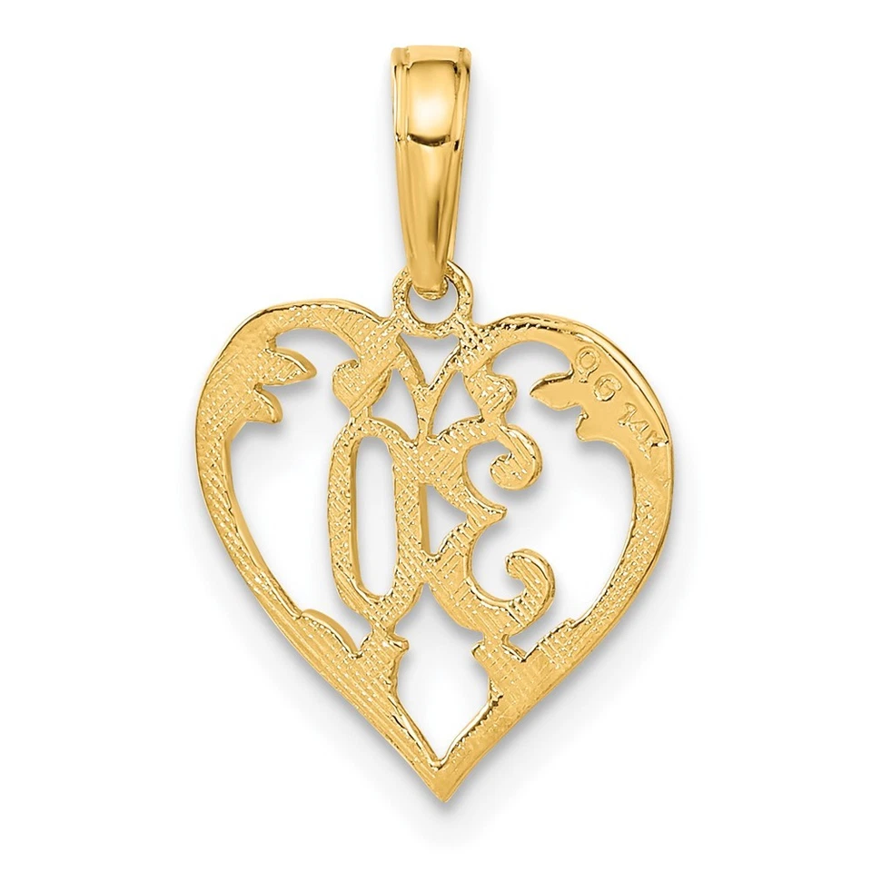 14k Yellow Gold 30 in Heart Cut-out Charm Pendant L 19mm, W 14mm Foto 3 de 4