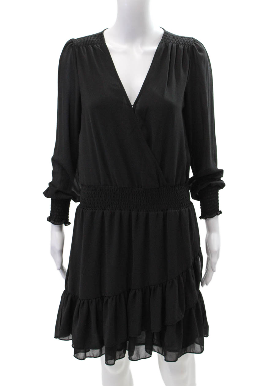 Michael Michael Kors Womens V Neck Ruffled A Line Dress Black Size Small