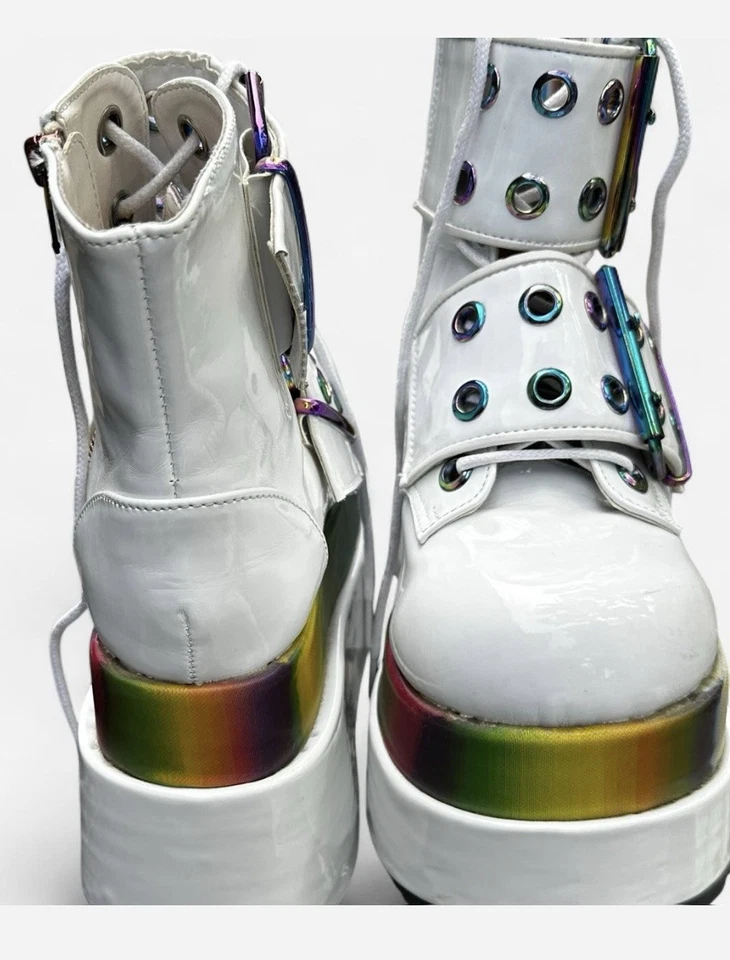White Demonia Platform Holographic Rainbow Boots – Size 9 - Image 3 of 4