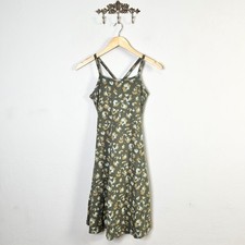 Pact Midi Dress Green Leopard Print Camisole Shelf Bra A-line Fit Flare Size XS