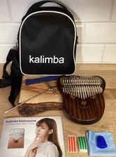 Wooden Kalimba 17 Key Bear Shaped Thumb Piano Case Instruction Book Tuning Fork