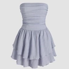 Sausage TUBE RUCHED RUFFLE MINI DRESS Sky Blue XXS