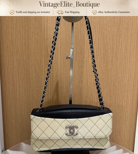 Chanel Classic Flap Medium Cream Leather Silver HW Shoulder Bag Preowned Authent