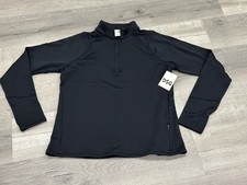DSG Women Pure Black Run Grid 1/4 Zip Pullover Top Regular Size L NEW Golf Hike
