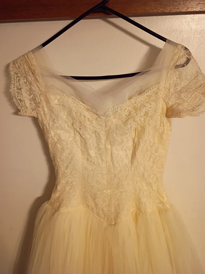 Vestido de noiva vintage 1950s 1960s tule branco + renda cupcake babado em camadas XXS - Imagem 2 de 4