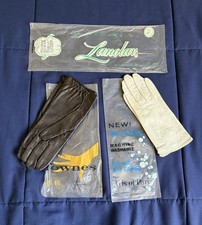 VTG LADIES LEATHER GLOVES sz 6.5 white Aris of Paris  brown Fownes Lanolav 2 pr