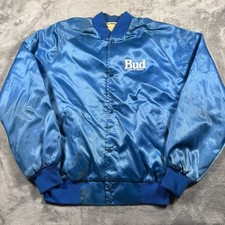 Vintage Westark Satin Bomber Jacket Mens Large Blue Budweiser King Of Beers Rare