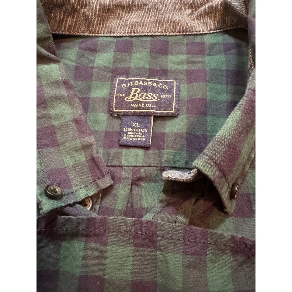 G.H. Camisa con botones a cuadros verde y azul marino Bass & Co, para hombre talla X Foto 4 de 4