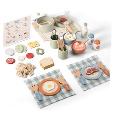 Wooden Play Cooking Set, Pretend Play Kitchen Accessories Toys Set for Kids