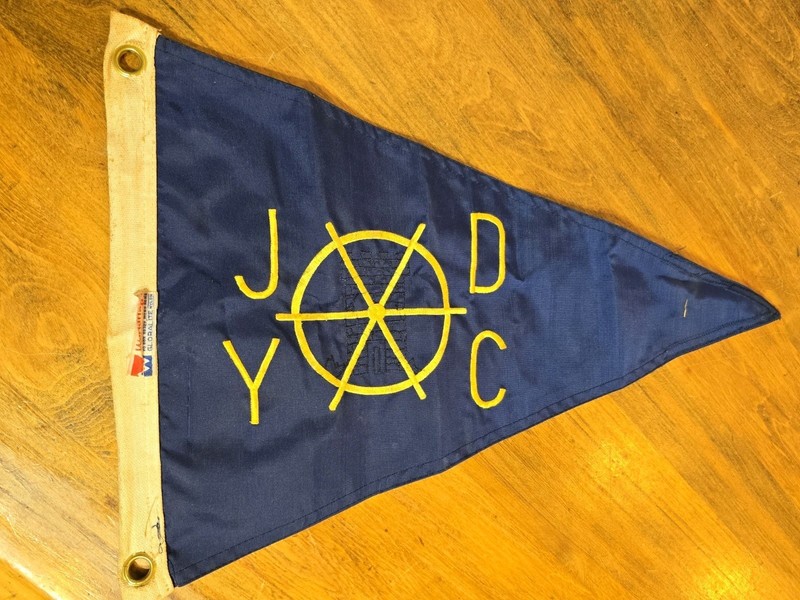 Vintage JDYC Yacht Boat Club Ship Wheel Double Sided Blue Nylon Flag