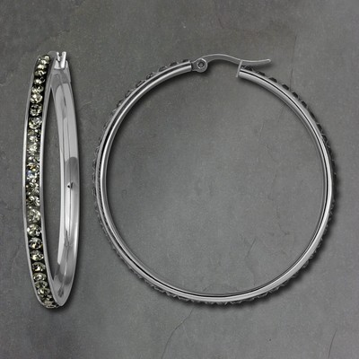 Amello Damen Edelstahl Ohrringe Swarovski Elements Creolen grau 50mm ESOS05K