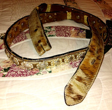 WB2585 RANGER BELT BROWN LEATHER COWHIDE SILVER BERRY CONCHOS ROPE sz42 HEAVY